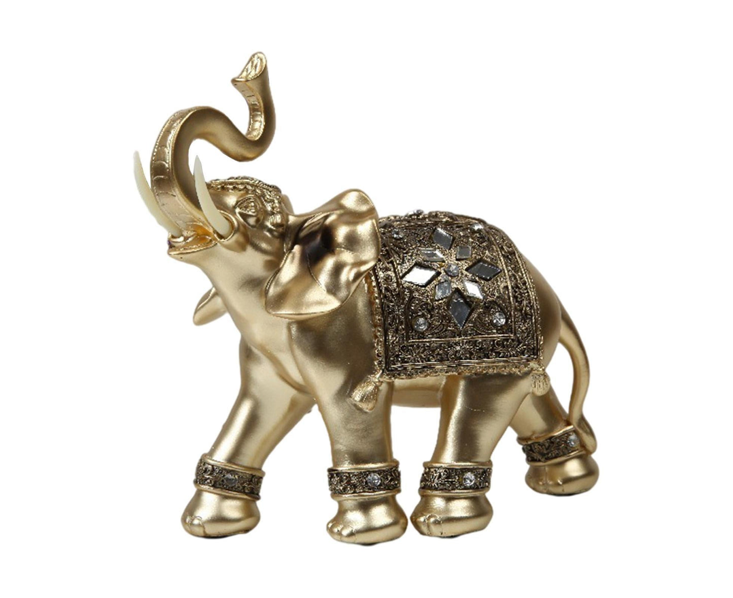 Eye-catching Elephant Figurine Fine Symbol Resin Elegant Elephant Trunk Sculpture for Home-Golden S V1263-JX-718