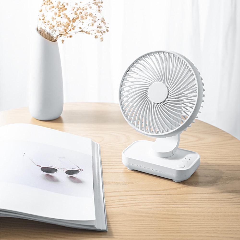 4-Speed Air Circulator Desk Fan Rechargeable Quiet Table Fan for Home Office Dorm White V1263-JX-7191-2
