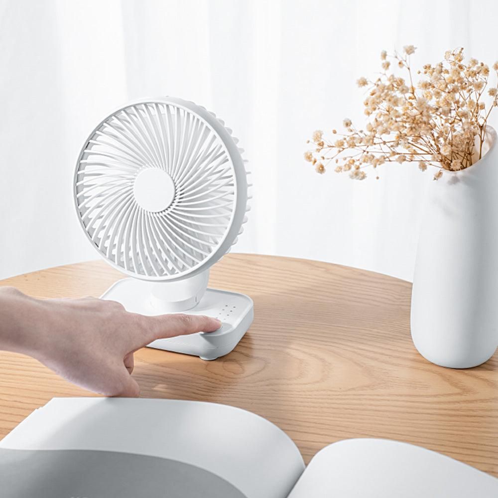 4-Speed Air Circulator Desk Fan Rechargeable Quiet Table Fan for Home Office Dorm White V1263-JX-7191-2