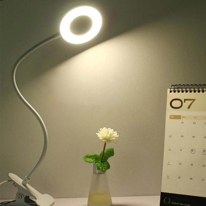 Dimmable USB Desk Lamp 3 Color Modes Flexible Gooseneck Reading Light with Clamp White V1263-JX-7194-1