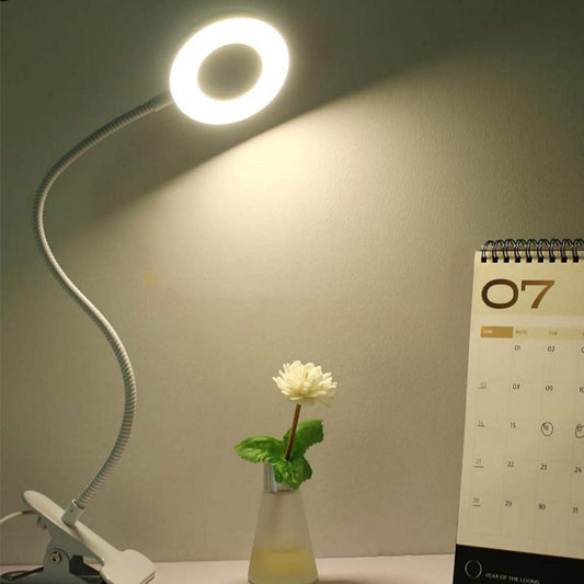 Dimmable USB Desk Lamp 3 Color Modes Flexible Gooseneck Reading Light with Clamp White V1263-JX-7194-1