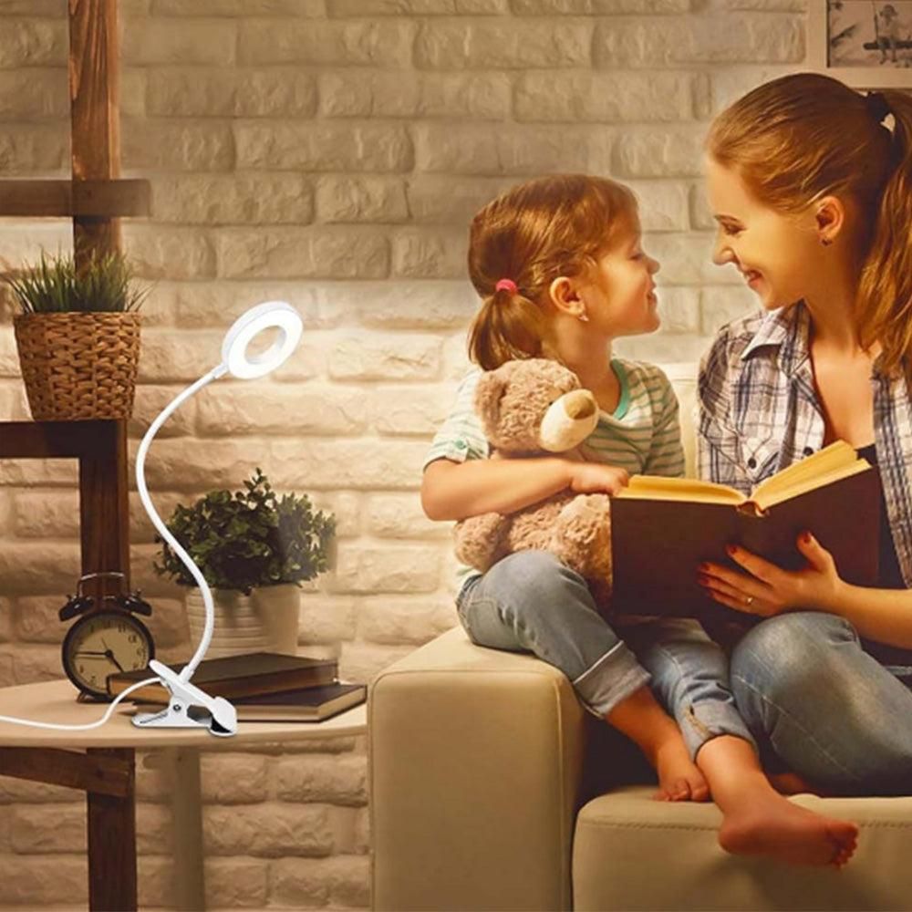 Dimmable USB Desk Lamp 3 Color Modes Flexible Gooseneck Reading Light with Clamp White V1263-JX-7194-1