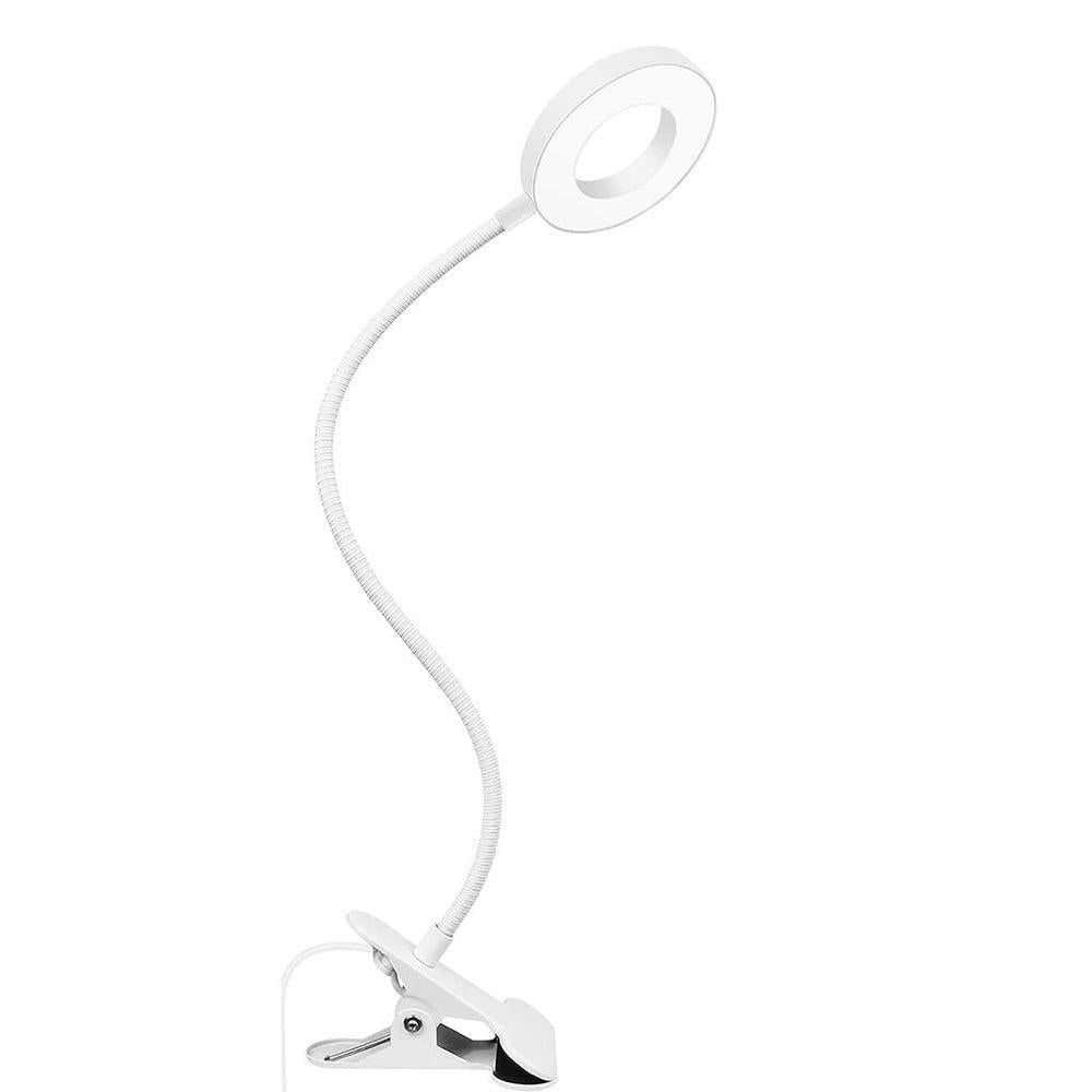 Dimmable USB Desk Lamp 3 Color Modes Flexible Gooseneck Reading Light with Clamp White V1263-JX-7194-1