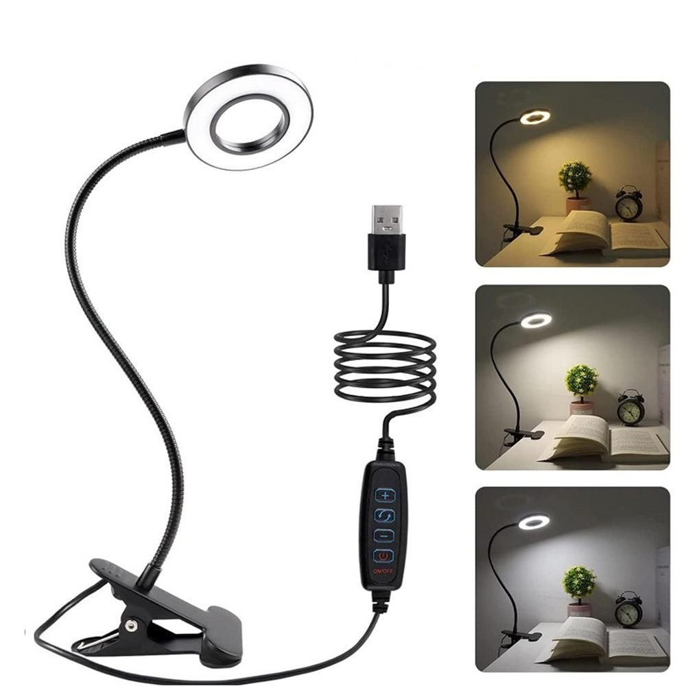 Dimmable USB Desk Lamp 3 Color Modes Flexible Gooseneck Reading Light with Clamp White V1263-JX-7194-1