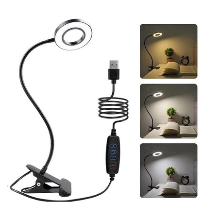 Dimmable USB Desk Lamp 3 Color Modes Flexible Gooseneck Reading Light with Clamp White V1263-JX-7194-1