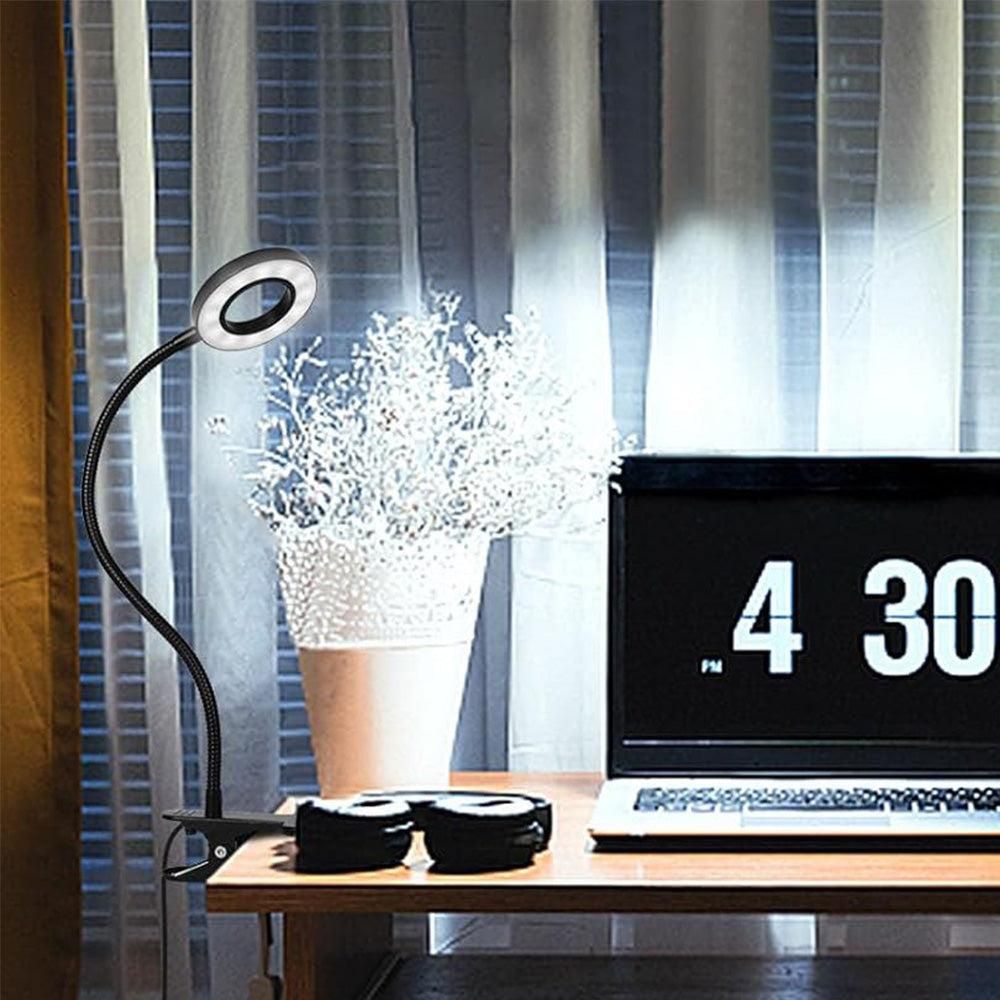 Dimmable USB Desk Lamp 3 Color Modes Flexible Gooseneck Reading Light with Clamp Black V1263-JX-7194-2