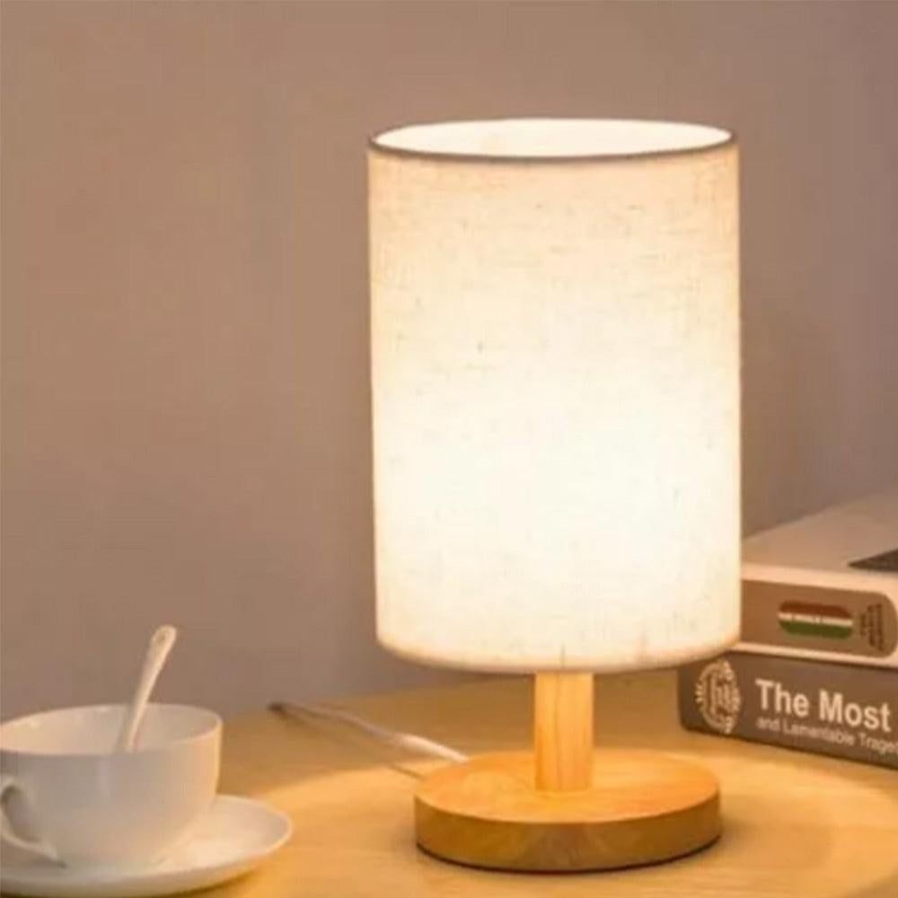 USB Powered Small Bedside Night Light Minimalist Table Lamp with Round Fabric Shade for Bedroom College Dorm V1263-JX-7198