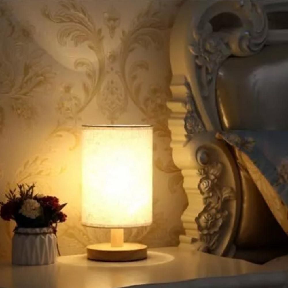 USB Powered Small Bedside Night Light Minimalist Table Lamp with Round Fabric Shade for Bedroom College Dorm V1263-JX-7198