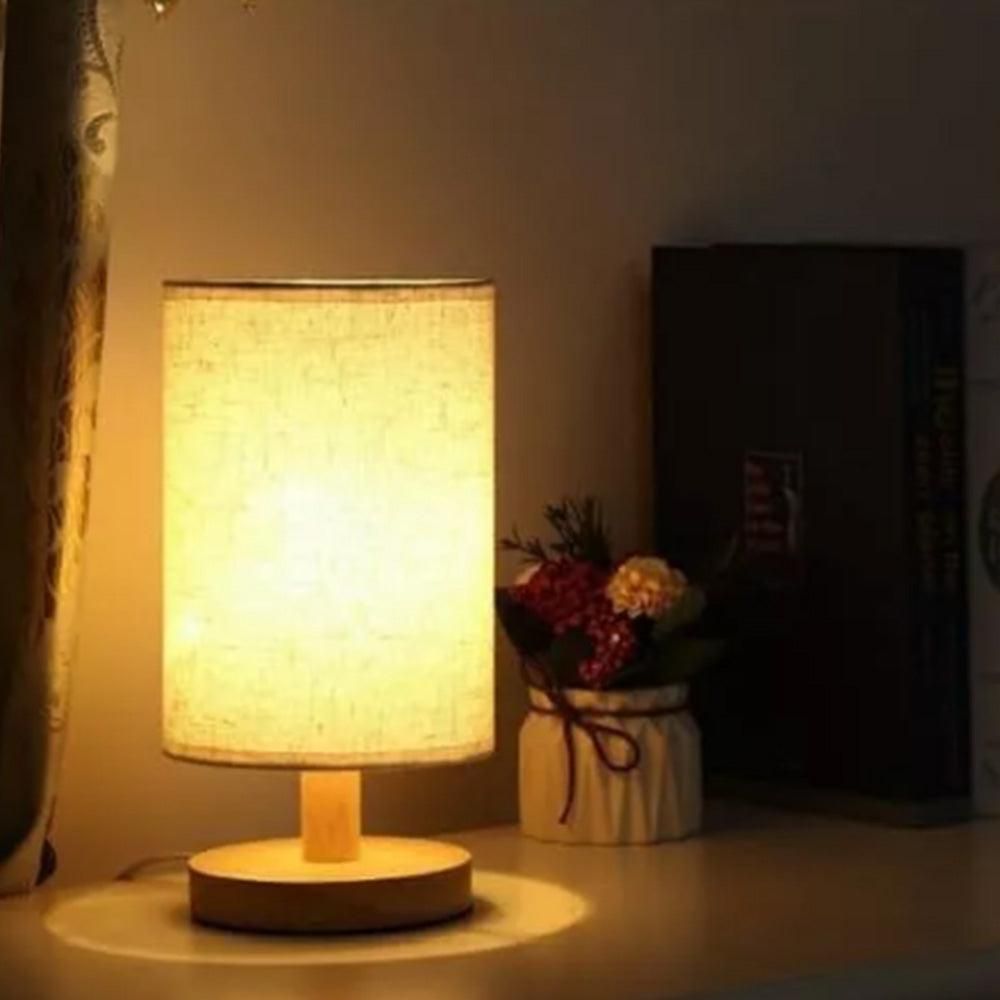 USB Powered Small Bedside Night Light Minimalist Table Lamp with Round Fabric Shade for Bedroom College Dorm V1263-JX-7198