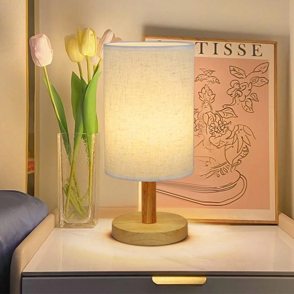 USB Powered Small Bedside Night Light Minimalist Table Lamp with Round Fabric Shade for Bedroom College Dorm V1263-JX-7198