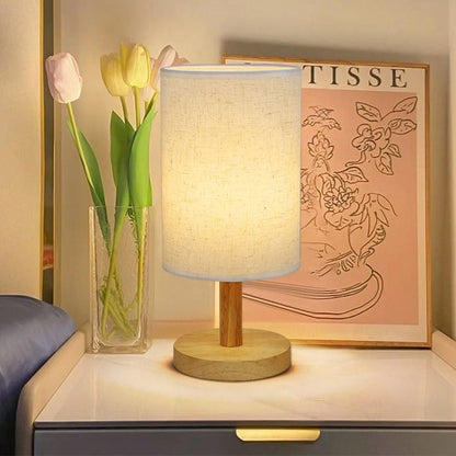 USB Powered Small Bedside Night Light Minimalist Table Lamp with Round Fabric Shade for Bedroom College Dorm V1263-JX-7198