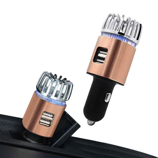 12V Car Air Purifier Car Air Freshener with Dual USB Charger Port Bronze V1263-JX-7201-3
