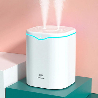 2L USB Double Spray Humidifiers with Colorful Light Cool Mist Ultrasonic Steam Air Humidifier White V1263-JX-7203-1