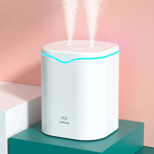 2L USB Double Spray Humidifiers with Colorful Light Cool Mist Ultrasonic Steam Air Humidifier White V1263-JX-7203-1