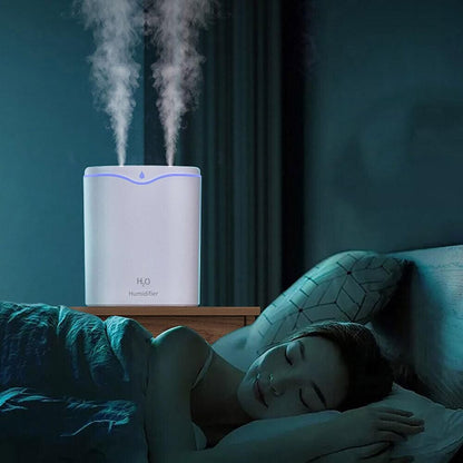 2L USB Double Spray Humidifiers with Colorful Light Cool Mist Ultrasonic Steam Air Humidifier White V1263-JX-7203-1