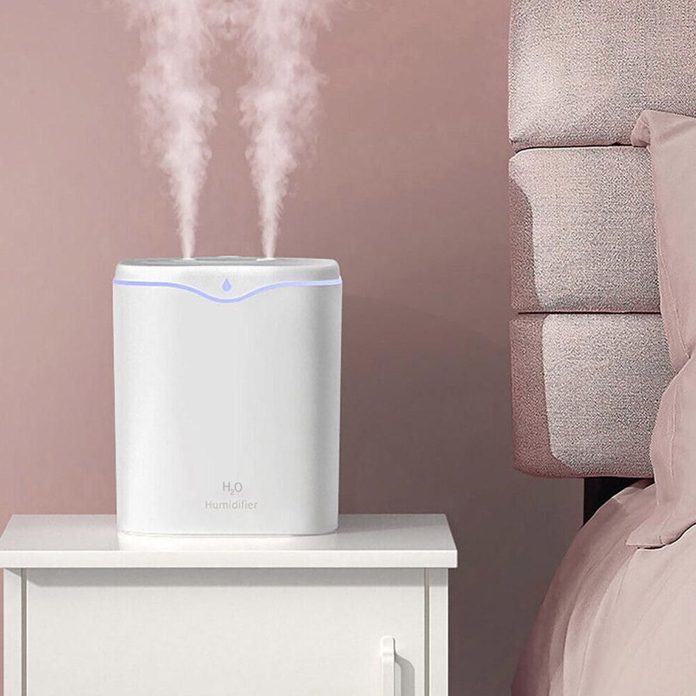 2L USB Double Spray Humidifiers with Colorful Light Cool Mist Ultrasonic Steam Air Humidifier White V1263-JX-7203-1