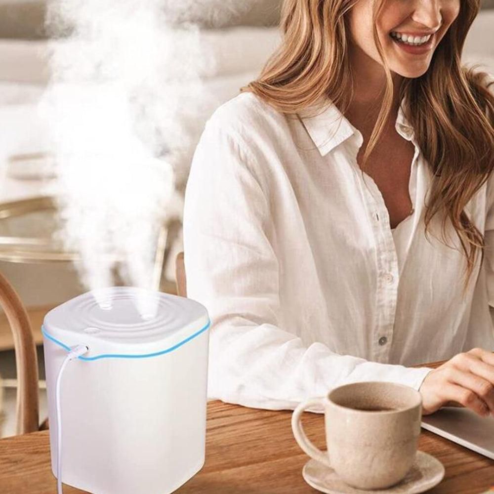 2L USB Double Spray Humidifiers with Colorful Light Cool Mist Ultrasonic Steam Air Humidifier White V1263-JX-7203-1
