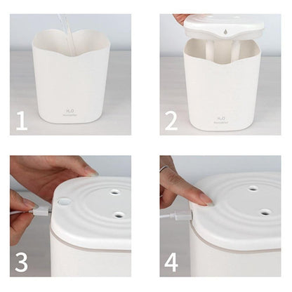 2L USB Double Spray Humidifiers with Colorful Light Cool Mist Ultrasonic Steam Air Humidifier White V1263-JX-7203-1