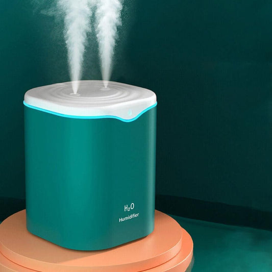 2L USB Double Spray Humidifiers with Colorful Light Cool Mist Ultrasonic Steam Air Humidifier Green V1263-JX-7203-2