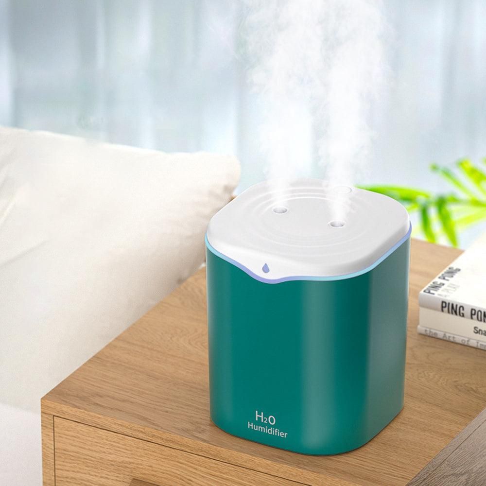 2L USB Double Spray Humidifiers with Colorful Light Cool Mist Ultrasonic Steam Air Humidifier Green V1263-JX-7203-2