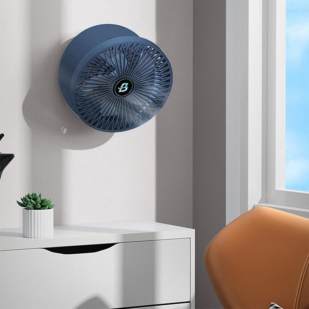 3-Speed Adjustable Air Circulator Fan Foldable Wall Hanging Fan Rechargeable Desktop Cooling Fan Blue V1263-JX-7205-1