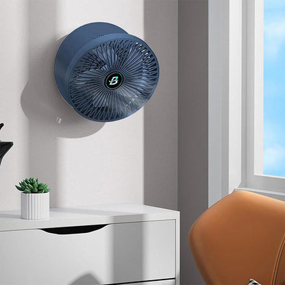 3-Speed Adjustable Air Circulator Fan Foldable Wall Hanging Fan Rechargeable Desktop Cooling Fan Blue V1263-JX-7205-1