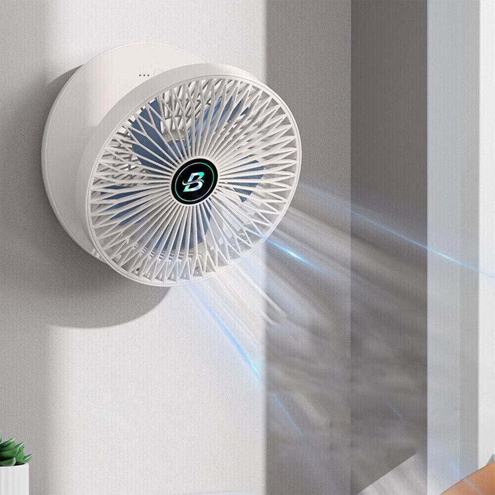 3-Speed Adjustable Air Circulator Fan Foldable Wall Hanging Fan Rechargeable Desktop Cooling Fan White V1263-JX-7205-2