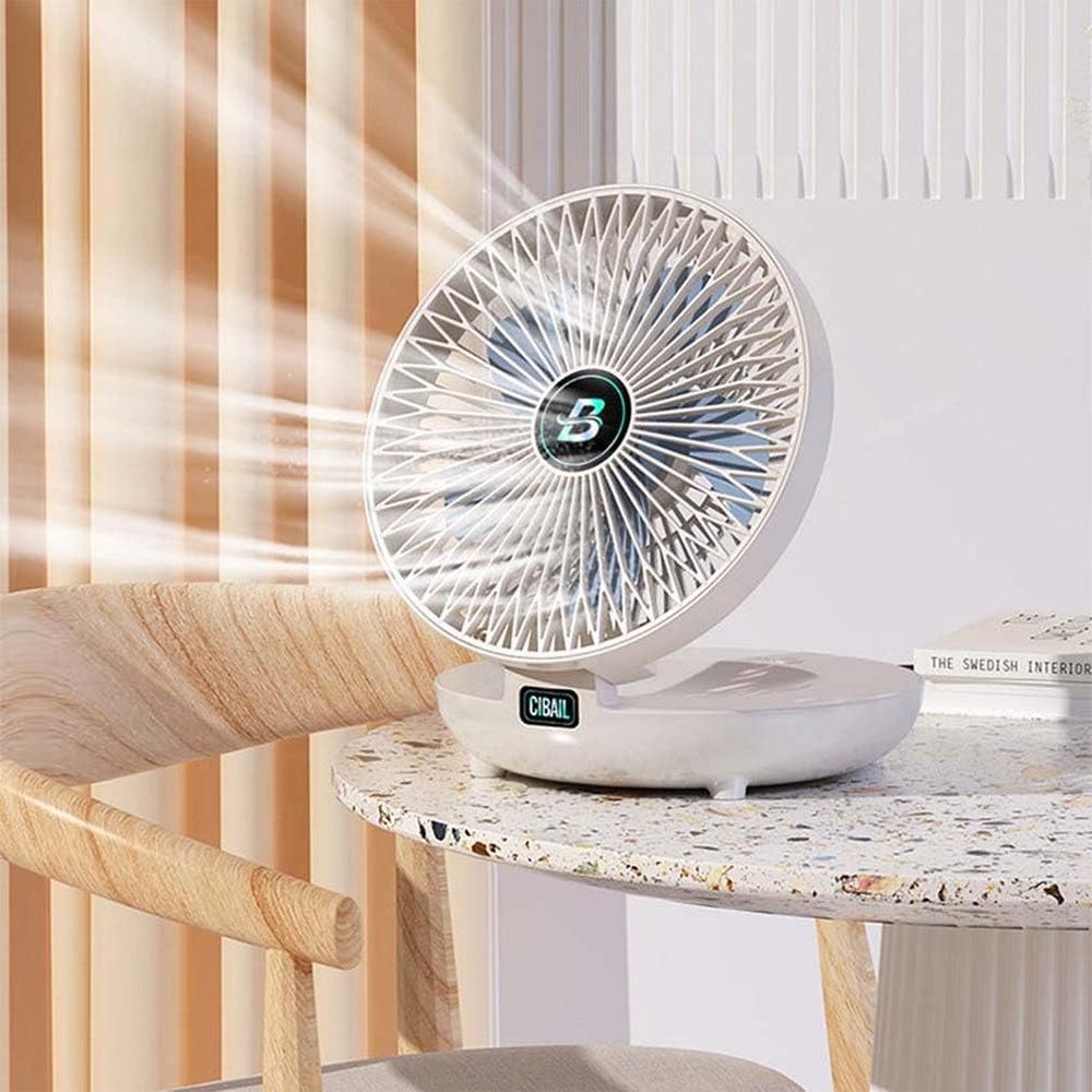 3-Speed Adjustable Air Circulator Fan Foldable Wall Hanging Fan Rechargeable Desktop Cooling Fan White V1263-JX-7205-2