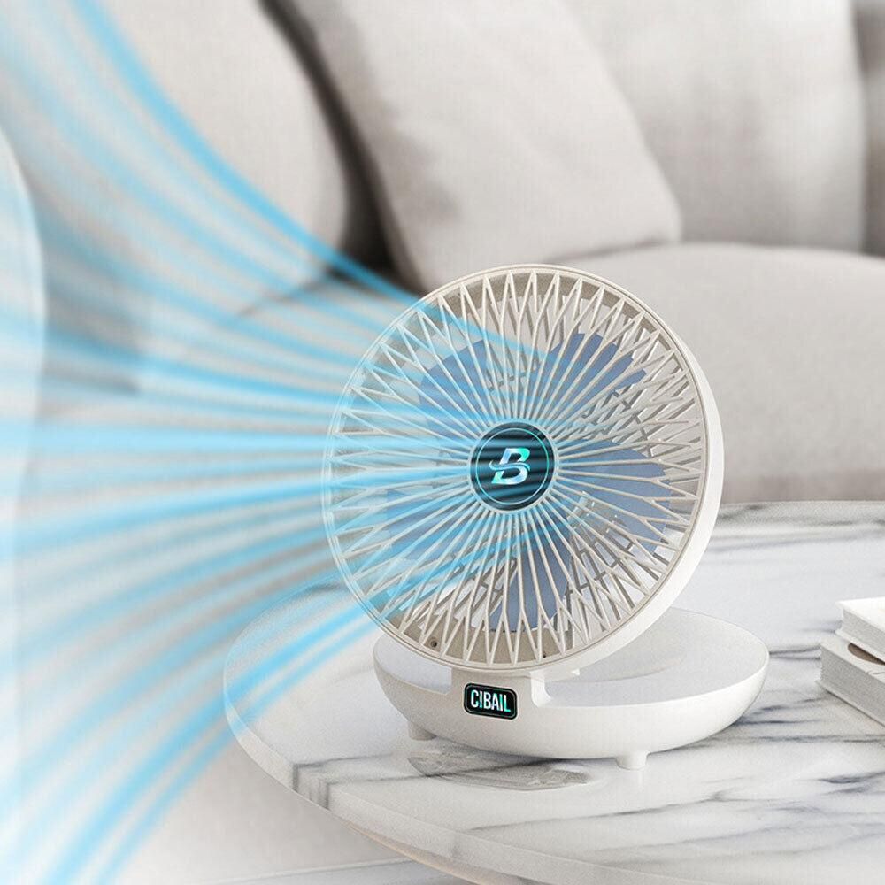 3-Speed Adjustable Air Circulator Fan Foldable Wall Hanging Fan Rechargeable Desktop Cooling Fan White V1263-JX-7205-2