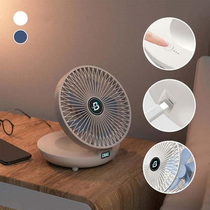 3-Speed Adjustable Air Circulator Fan Foldable Wall Hanging Fan Rechargeable Desktop Cooling Fan White V1263-JX-7205-2
