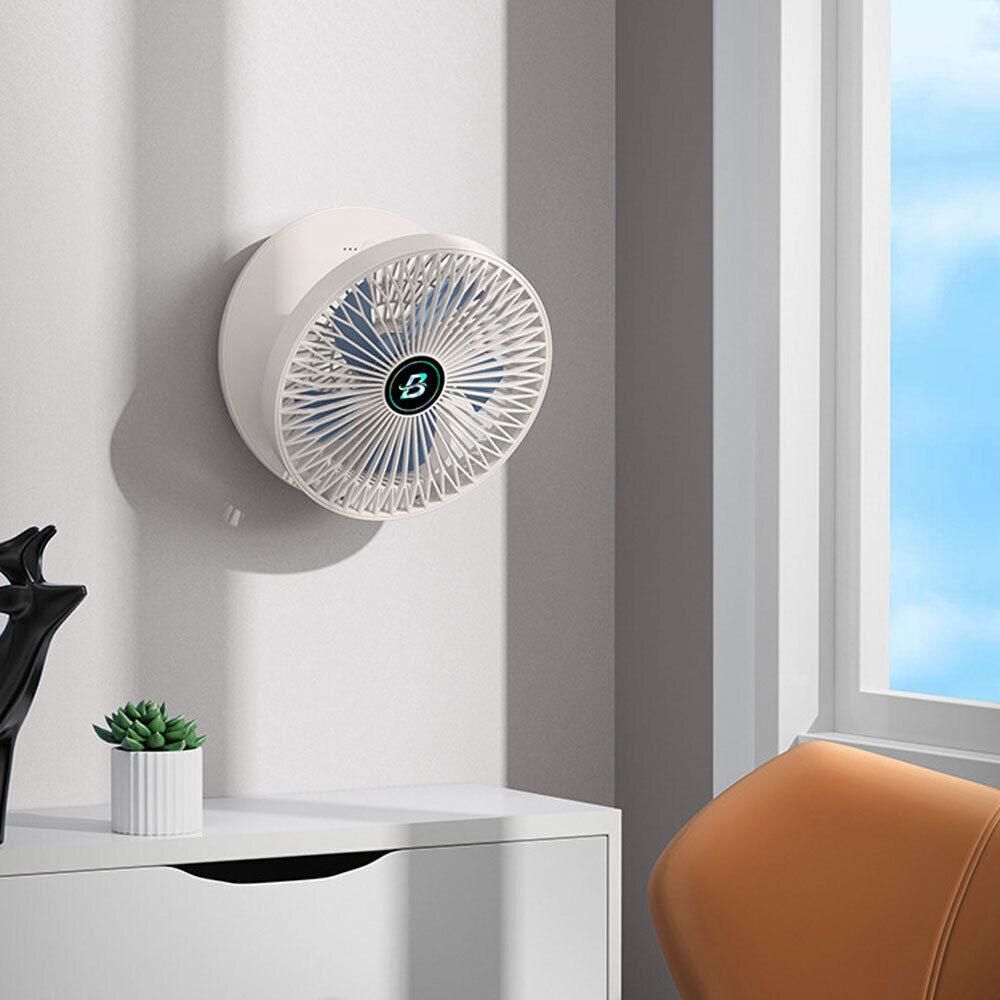 3-Speed Adjustable Air Circulator Fan Foldable Wall Hanging Fan Rechargeable Desktop Cooling Fan White V1263-JX-7205-2