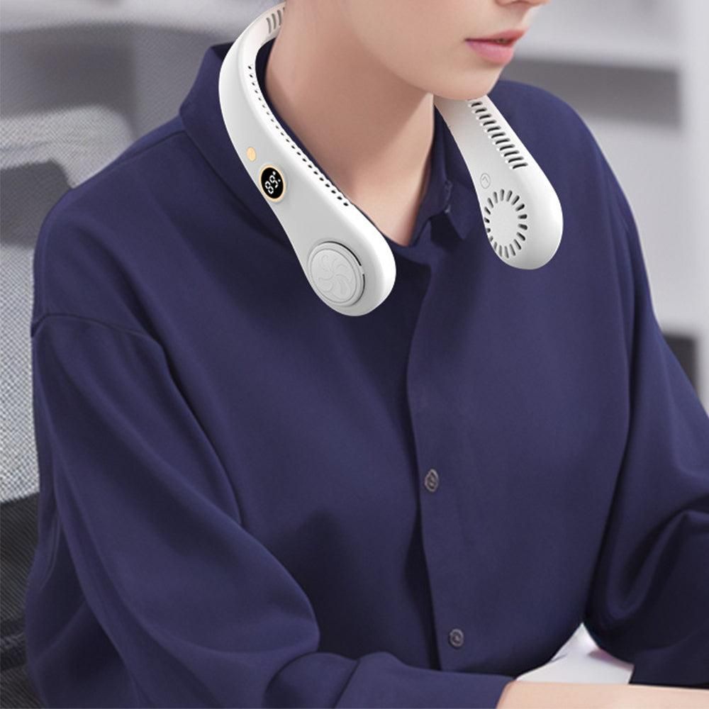 5-Speed Portable Bladeless Neck Fan with LED Display Rechargeable White V1263-JX-7206-1