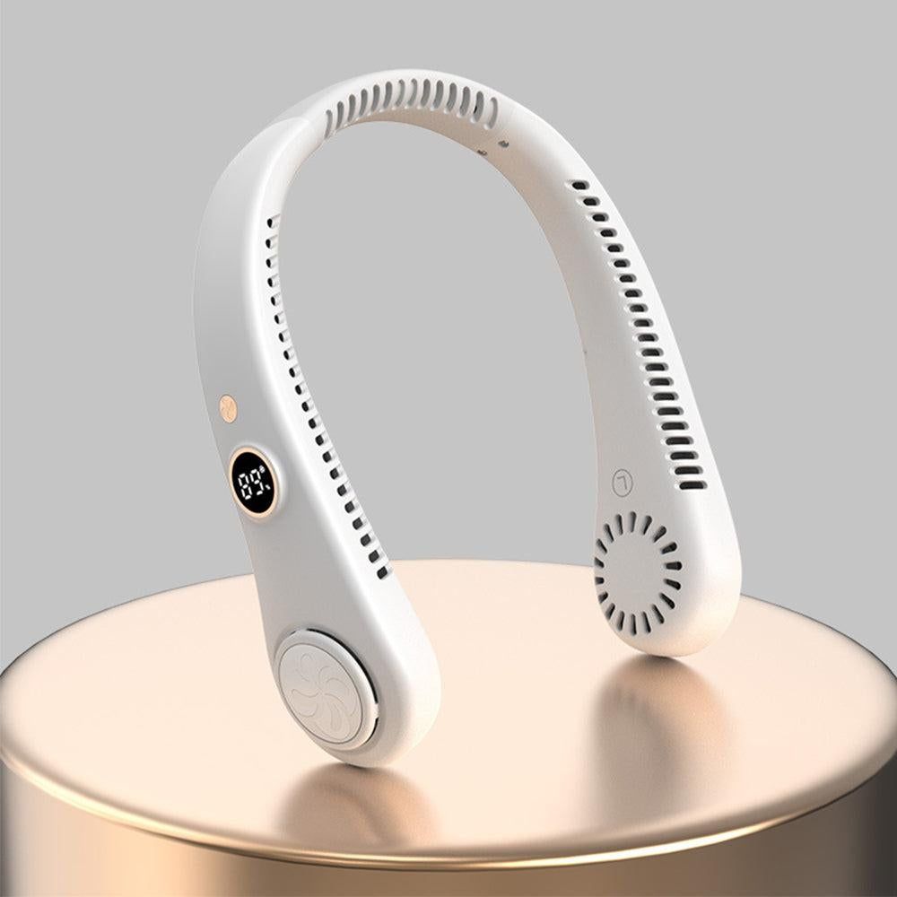 5-Speed Portable Bladeless Neck Fan with LED Display Rechargeable White V1263-JX-7206-1