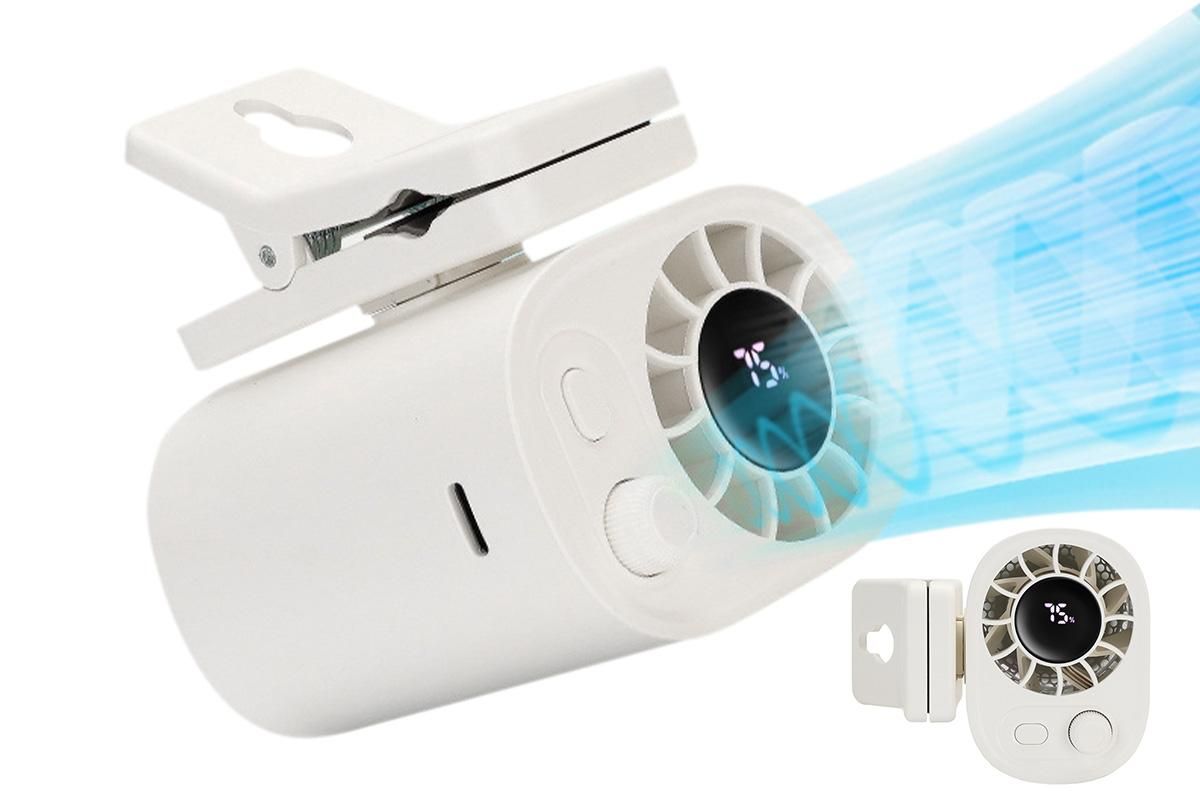 Car Clip-On Fan with LED Display - 100-Speed Adjustable Portable Fan for Camping & Umbrella Use V1263-JX-7209