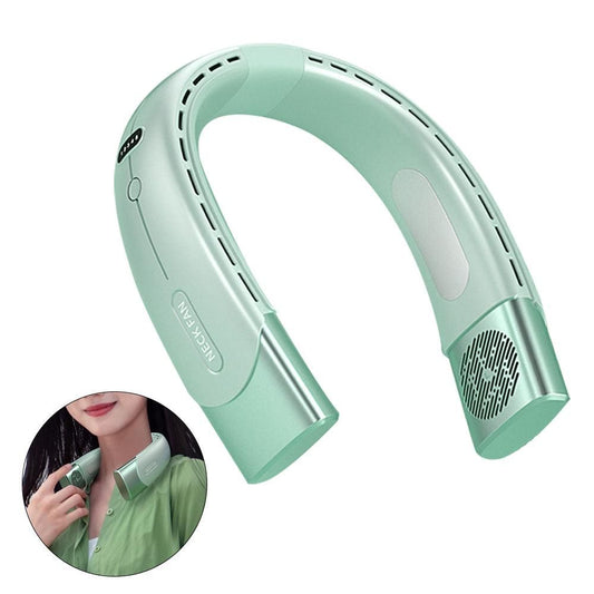 Hanging Neck Fan Wearable Bladeless Fan USB Rechargeable Cooling Fan with 5 Speed Adjustment Green V1263-JX-7213-1
