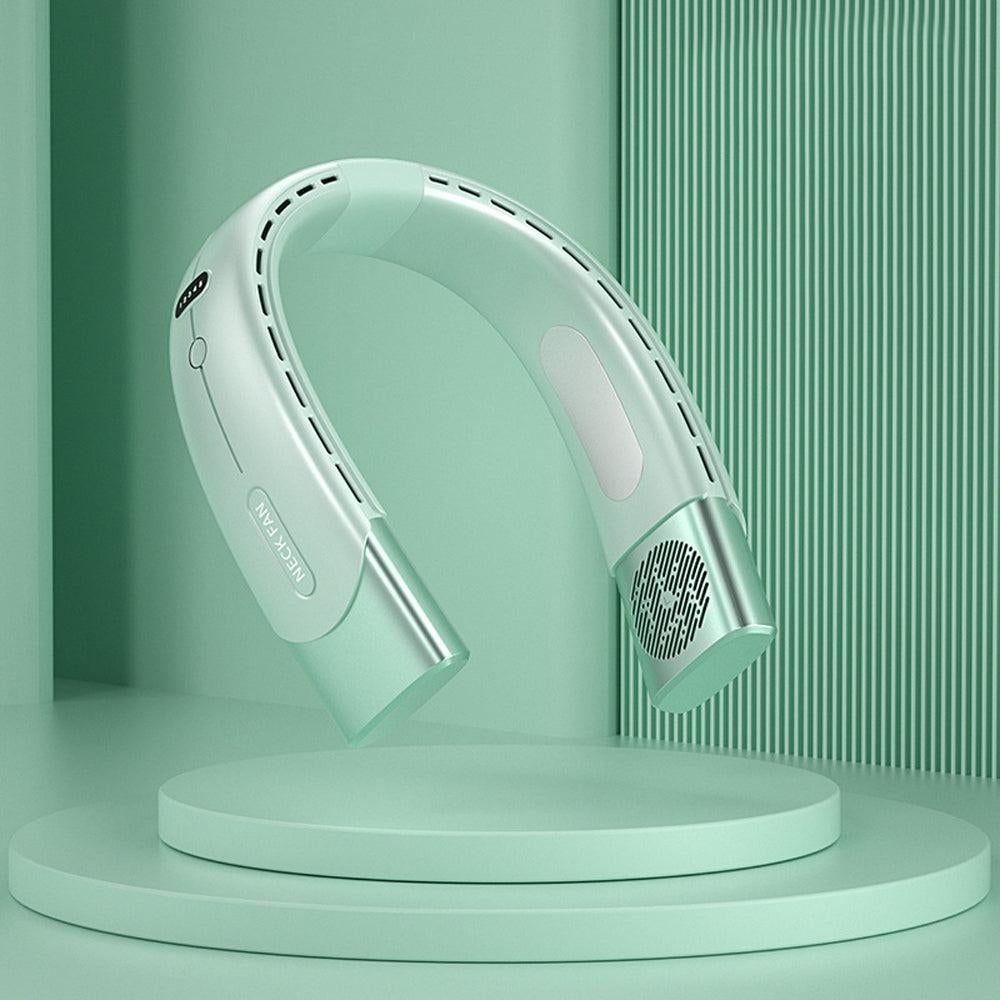 Hanging Neck Fan Wearable Bladeless Fan USB Rechargeable Cooling Fan with 5 Speed Adjustment Green V1263-JX-7213-1