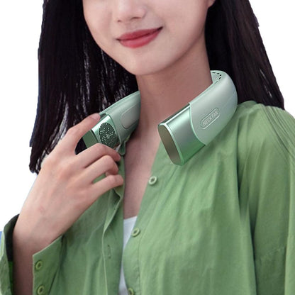 Hanging Neck Fan Wearable Bladeless Fan USB Rechargeable Cooling Fan with 5 Speed Adjustment Green V1263-JX-7213-1
