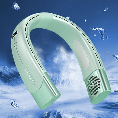 Hanging Neck Fan Wearable Bladeless Fan USB Rechargeable Cooling Fan with 5 Speed Adjustment Green V1263-JX-7213-1