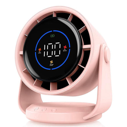 Quiet Table Fans Wall-Mounted Digital Display Rechargeable Fan for Home Office Kitchen Travel Camping Pink V1263-JX-7217-1