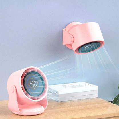 Quiet Table Fans Wall-Mounted Digital Display Rechargeable Fan for Home Office Kitchen Travel Camping Pink V1263-JX-7217-1