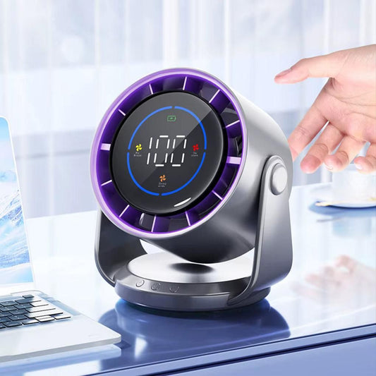 Quiet Table Fans Wall-Mounted Digital Display Rechargeable Fan for Home Office Kitchen Travel Camping Purple V1263-JX-7217-2