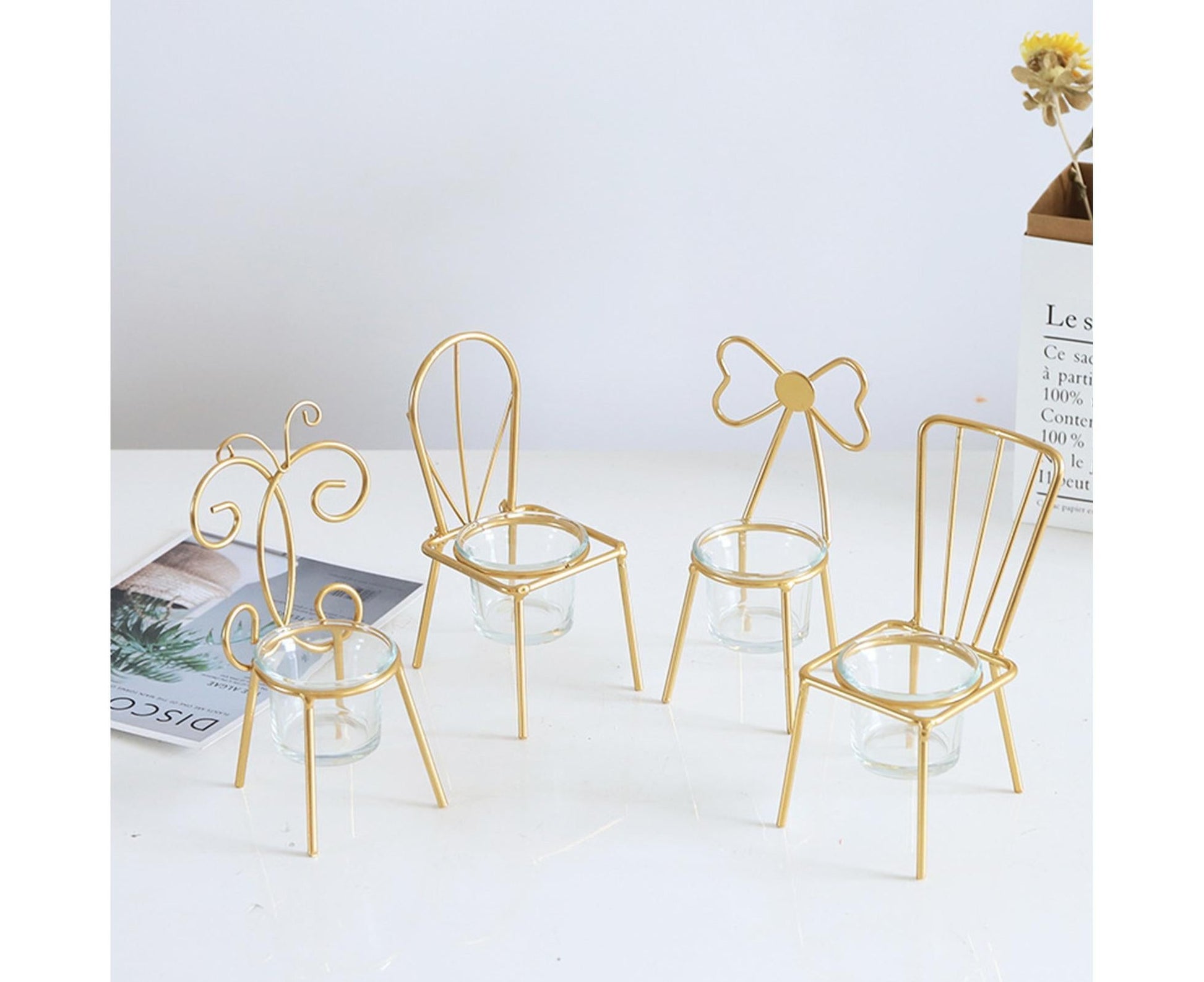 Tabletop Iron Chair Candlestick Potted Ornament Desktop Decoration Candle Holder- B V1263-JX-722