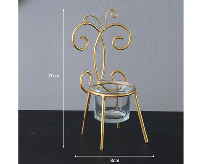 Tabletop Iron Chair Candlestick Potted Ornament Desktop Decoration Candle Holder- B V1263-JX-722