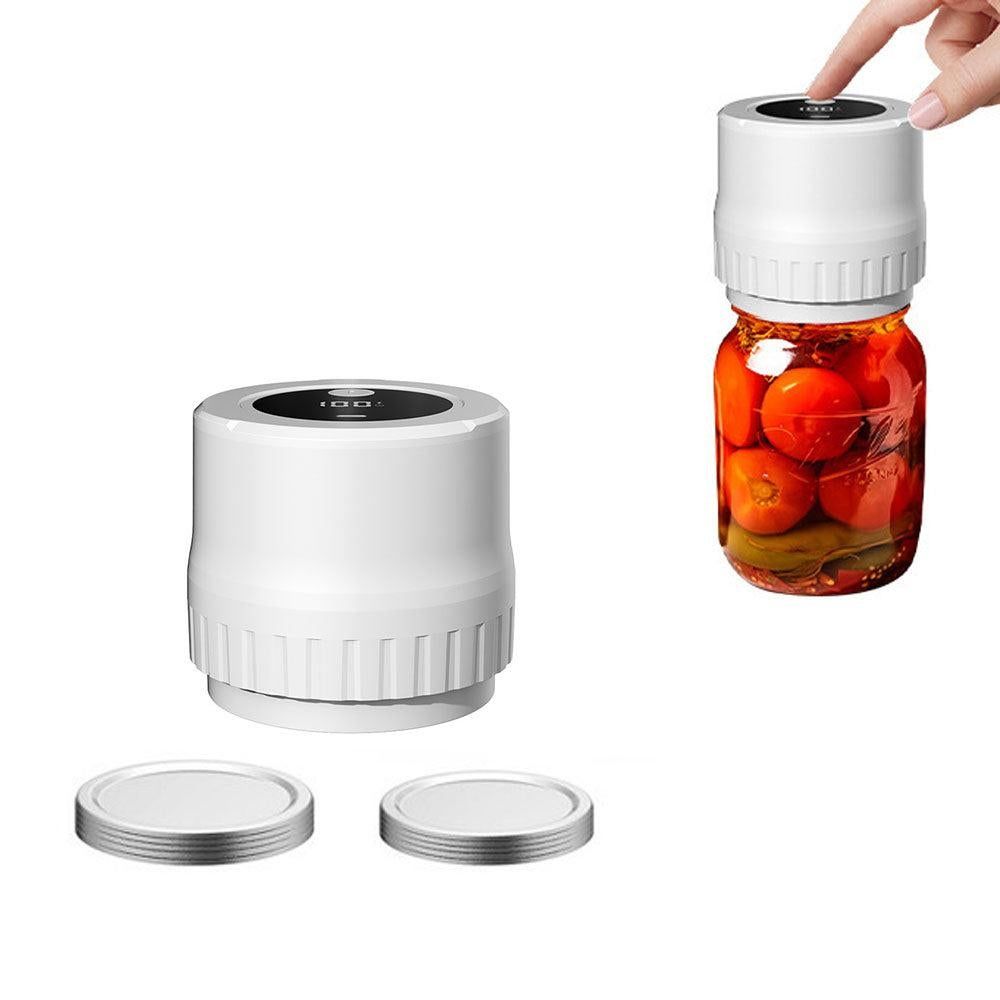 Automatic Vacuum Sealer Kit for Regular Mason Jars Rechargeable Electric Sealer with 10 Sealing Lids White V1263-JX-7223-1