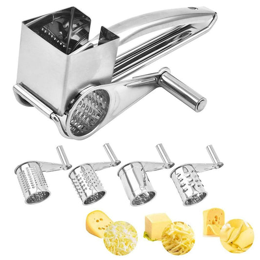 Stainless Steel Rotary Cheese Grater Cheese Cutter with 4 Rotary Drums Kitchen Tools V1263-JX-7239