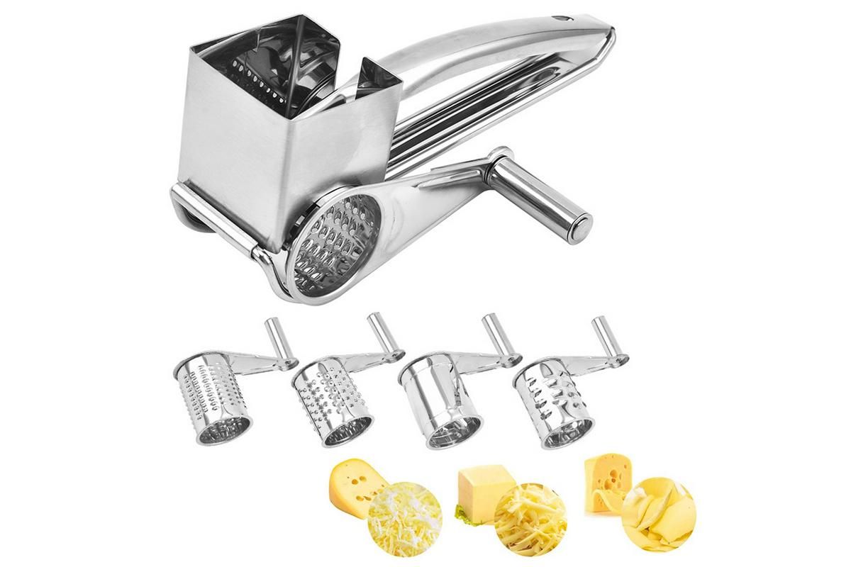 Stainless Steel Rotary Cheese Grater Cheese Cutter with 4 Rotary Drums Kitchen Tools V1263-JX-7239