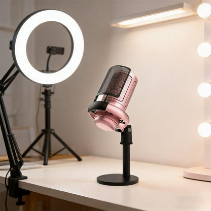 USB Condenser Gaming Microphone with RGB Lighting Adjustable Stand for Recording Streaming Pink V1263-JX-7251-1