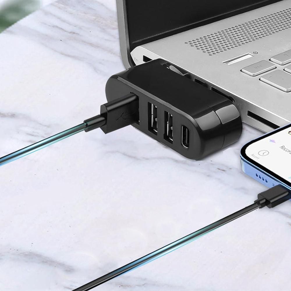4-Port USB 3.0 Hub 180-Degree Rotating USB Splitter for Laptop Car Black V1263-JX-7253-1