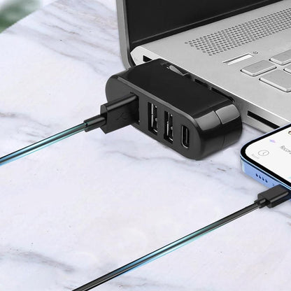 4-Port USB 3.0 Hub 180-Degree Rotating USB Splitter for Laptop Car Black V1263-JX-7253-1