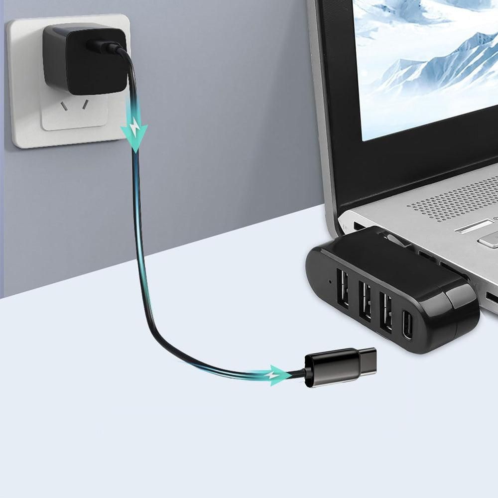4-Port USB 3.0 Hub 180-Degree Rotating USB Splitter for Laptop Car Black V1263-JX-7253-1